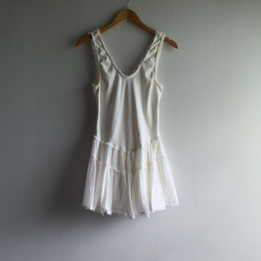 Free People Izi Drop-Waist Mini Dress Womens Medium Ivory White Coquette Boho